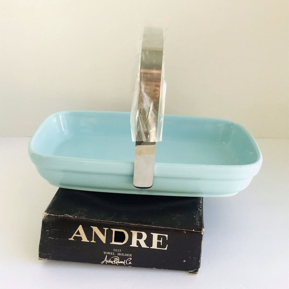 NIB Vintage Andre Richard Towel Holder In Blue With SS Handle Made Japan RARE